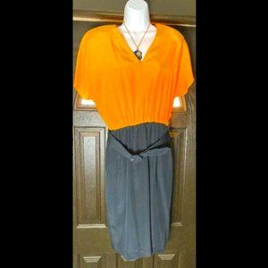 Caron Womens Mustard Yellow & Black Dress with Belt Size 12